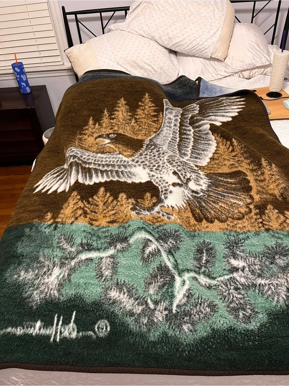 Vintage Biederlack Throw Blanket Eagle 51x66 USA Made Reversible Hautman forest
